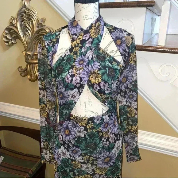 AFRM floral wrap front peek a boo mesh dress - Picture 7 of 16